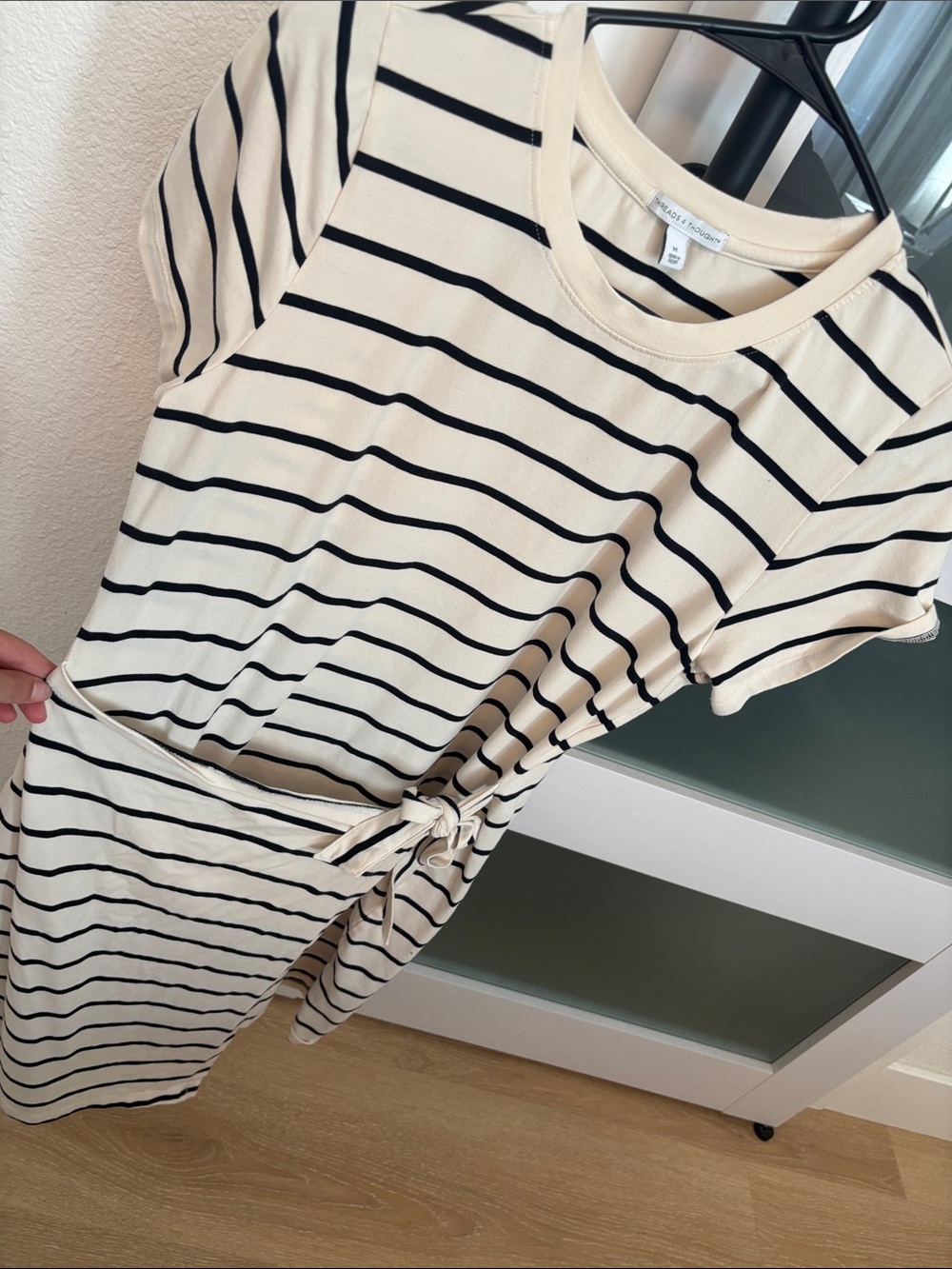Threads 4 Thought Cream and Black Striped Tie-Waist Mini Dress - Picture 4 of 5